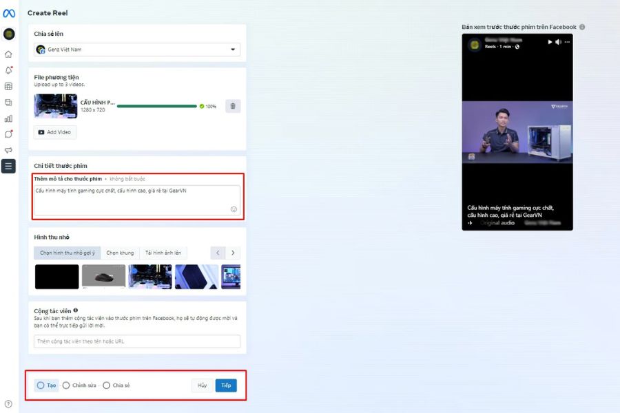 Thực hiện cách đăng reels trên Facebook bằng máy tính