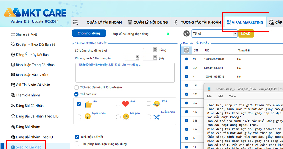CÁCH SEEDING BÀI VIẾT FACEBOOK BẰNG PHẦN MỀM MKT CARE