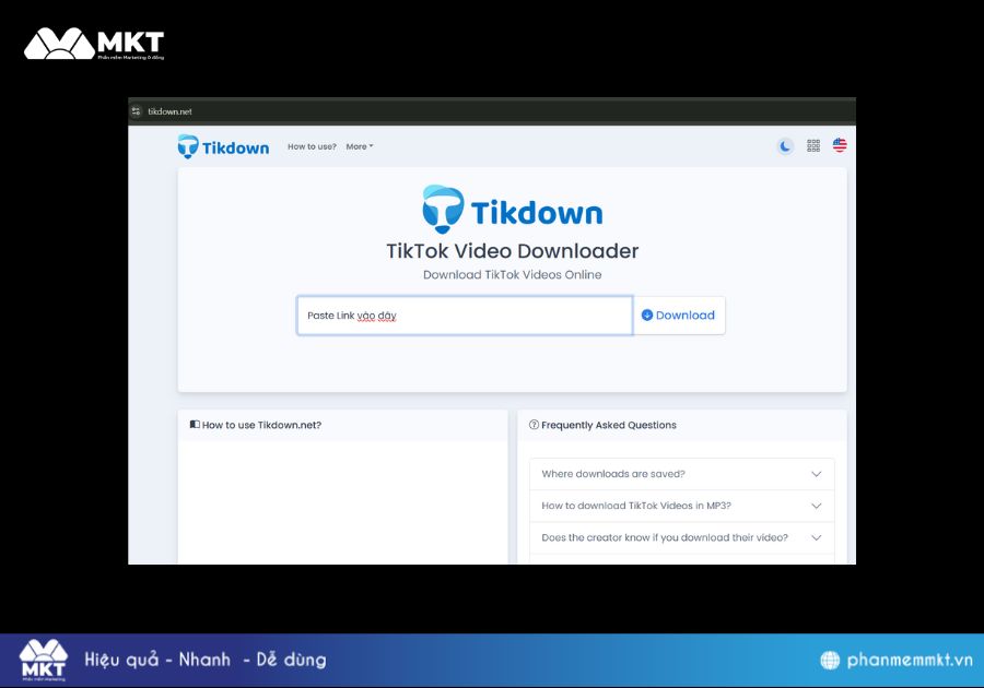 Cách tải video TikTok không có nút lưu bằng Website Tikdown