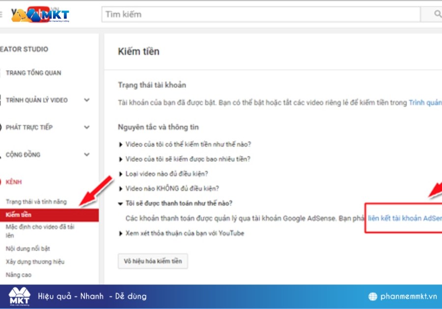 tạo tài khoản Adsense YouTube