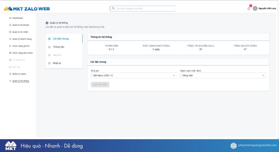 Phần mềm MKT Zalo Web