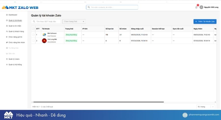 Phần mềm MKT Zalo Web